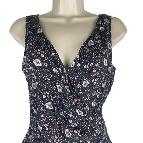 American Eagle Floral Tassel Tie Romper Sleeveless Gray Pink Size XS - Picture 3 of 9